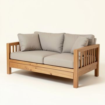 Orlando Teak Patio Sofa With Cushions (synthetic illustration; no displayed measurements)