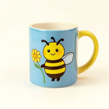 Cute Honey Bee Holding Flower Happy Summer Cartoon Coffee Mug (synthetic illustration; no displayed measurements)