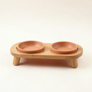 Clay Edge Pet Feeding Stand With Two Plain Empty Bowls - Terracotta (synthetic illustration; no displayed measurements)