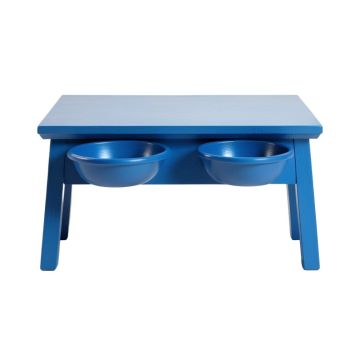 Pine Dell Pet Feeding Stand With Two Plain Empty Bowls - Blue