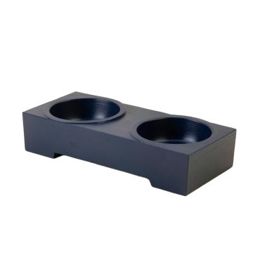Reed Branch Pet Feeding Stand With Two Plain Empty Bowls - Navy