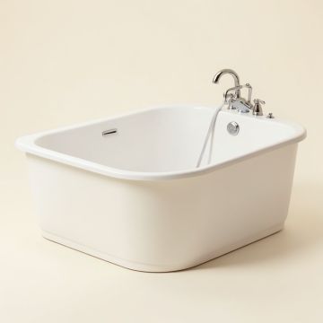 67 '' X 30 '' Freestanding Soaking Fiberglass Bathtub With Faucet (synthetic illustration; no displayed measurements)