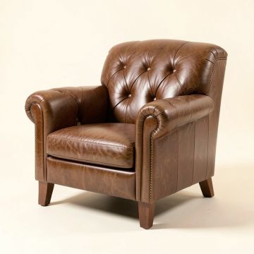 Larchmont 37.01 '' Wide Tufted Top Grain Leather Armchair (synthetic illustration; no displayed measurements)