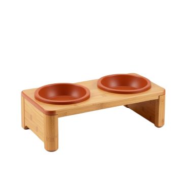 Holly Falls Pet Feeding Stand With Two Plain Empty Bowls - Terracotta