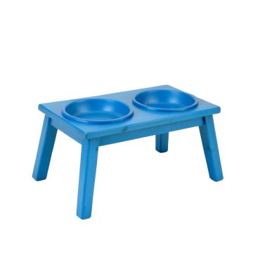 Briar Bluff Pet Feeding Stand With Two Plain Empty Bowls - Blue