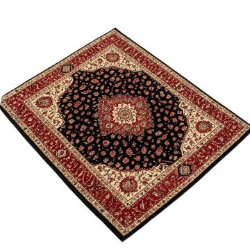 Oh Oriental Machine Made Power Loom Wool/Polyester Black/Red/Beige Area Rug