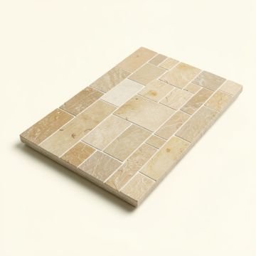 Random Sized Natural Stone Mosaic Tile In Tan/Beige (synthetic illustration; no displayed measurements)