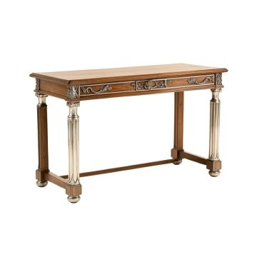 Console Table In Weatsyaned Oak & Antique Silver