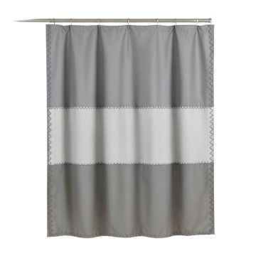 Cove Falls Shower Curtain Hanging Flat From A Plain Rod - Gray