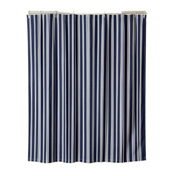 Dawn Bend Shower Curtain Hanging Flat From A Plain Rod - Navy (synthetic illustration; no displayed measurements)