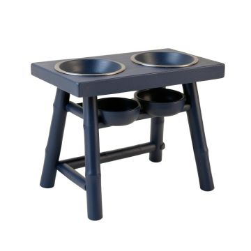 River Edge Pet Feeding Stand With Two Plain Empty Bowls - Navy