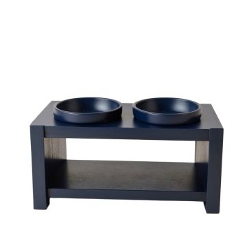 Rowan Branch Pet Feeding Stand With Two Plain Empty Bowls - Navy