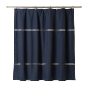 Reed Crest Shower Curtain Hanging Flat From A Plain Rod - Navy