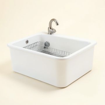 21 '' L X 16 '' W Farmhouse Kitchen Sink With Sink Grid And Basket Strainer (synthetic illustration; no displayed measurements)