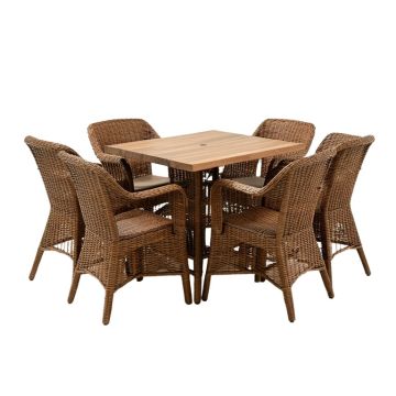 5 Pcs Rattan Wicker Bar Table Chair Set , 4 Bar Chairs And 1 Wood Grain Top Bar Table Mixed Brown