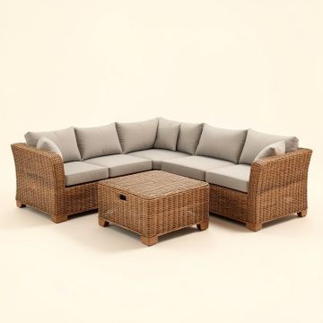 Agaran 5 Piece Rattan Sectional Seating Group With Cushions (synthetic illustration; no displayed measurements)