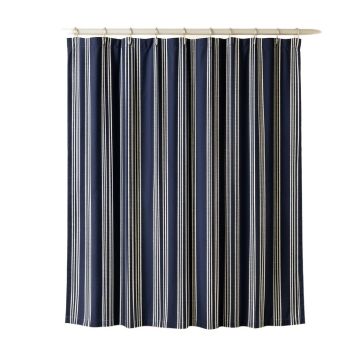 Spruce Bridge Shower Curtain Hanging Flat From A Plain Rod - Navy