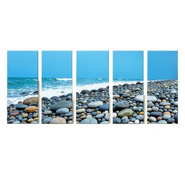 Blue Seashore With Pebble Stones 5 Piece Wall Art On Wrapped Canvas Set