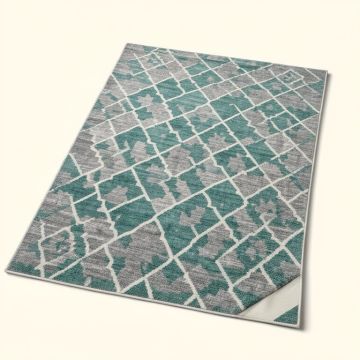 Berryville Geometric Gray/Teal Indoor/Outdoor Area Rug (synthetic illustration; no displayed measurements)