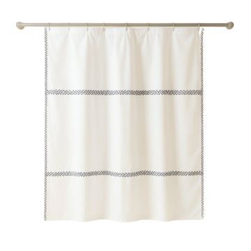 Vale Crossing Shower Curtain Hanging Flat From A Plain Rod - White