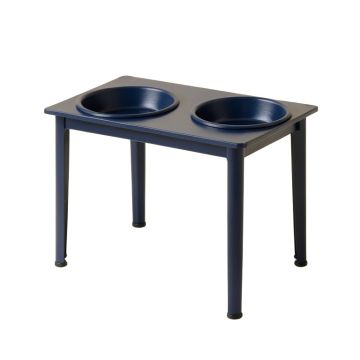 Flint Bend Pet Feeding Stand With Two Plain Empty Bowls - Navy
