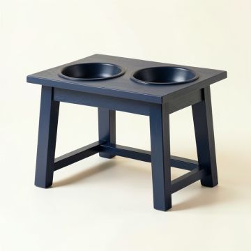 Fern Crest Pet Feeding Stand With Two Plain Empty Bowls - Navy (synthetic illustration; no displayed measurements)