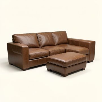 Adcock Faux Leather Right Hand Facing Sofa & Chaise With Ottoman (synthetic illustration; no displayed measurements)