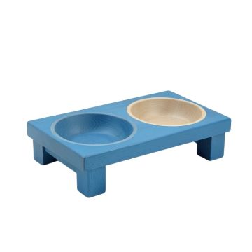 Oak Field Pet Feeding Stand With Two Plain Empty Bowls - Blue