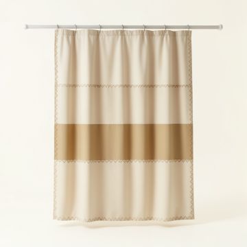 Alder Edge Shower Curtain Hanging Flat From A Plain Rod - Beige (synthetic illustration; no displayed measurements)