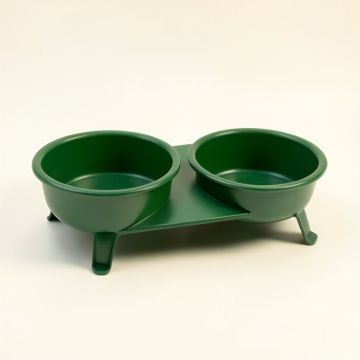 Wren Bluff Pet Feeding Stand With Two Plain Empty Bowls - Green (synthetic illustration; no displayed measurements)