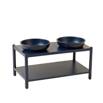 Pine Falls Pet Feeding Stand With Two Plain Empty Bowls - Navy