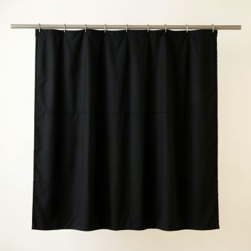 River Arc Shower Curtain Hanging Flat From A Plain Rod - Black (synthetic illustration; no displayed measurements)