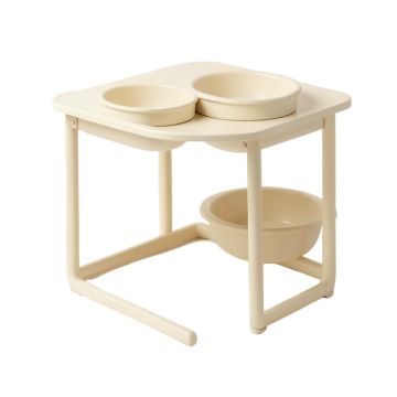 Pine Dale Pet Feeding Stand With Two Plain Empty Bowls - Cream