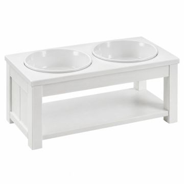 Oak Canyon Pet Feeding Stand With Two Plain Empty Bowls - White