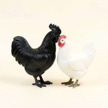 2 Piece Felan Sittng Rooster And Hen Figurine Set (synthetic illustration; no displayed measurements)