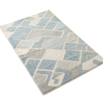 Lena Geometric Tufted Wool Sky Blue/Light Gray Area Rug