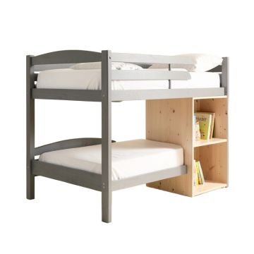Miacomet Twin Over Full L Solid Wood Bunk Bed With Bookcase And Shelves