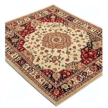 Oriental Machine Made Power Loom Wool/Polyester Beige/Black/Red Area Rug (synthetic illustration; no displayed measurements)
