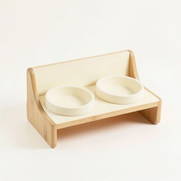 Heath Edge Pet Feeding Stand With Two Plain Empty Bowls - Cream (synthetic illustration; no displayed measurements)