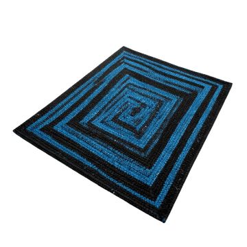 Kisner Geometric Braided Jute/Sisal Blue/Black Area Rug