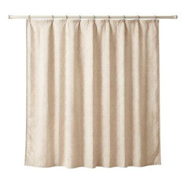 Heath Bridge Shower Curtain Hanging Flat From A Plain Rod - Beige