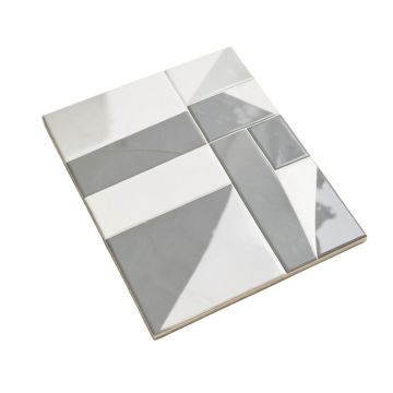 Linear Random Sized Metal Mosaic Tile In Glossy Gray/White