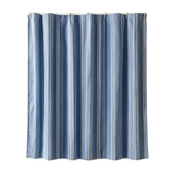 Cliff Bridge Shower Curtain Hanging Flat From A Plain Rod - Blue