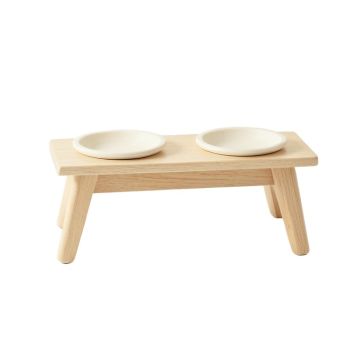 Oak Dale Pet Feeding Stand With Two Plain Empty Bowls - Ivory