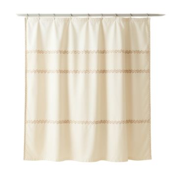 Dune Dale Shower Curtain Hanging Flat From A Plain Rod - Ivory