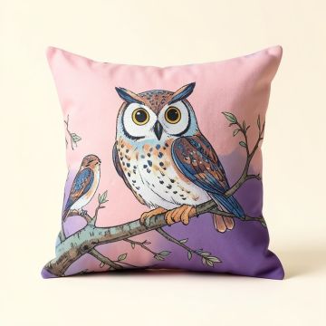 Owl Bird Tree Throw Pillow (synthetic illustration; no displayed measurements)