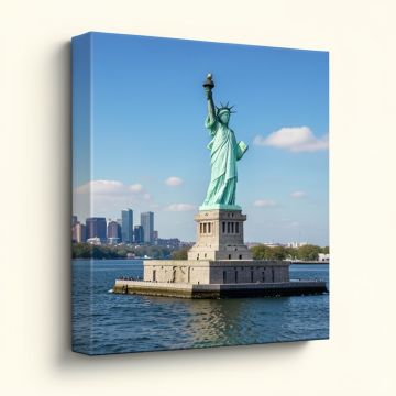 Panoramic Low Angle View Of A Statue Of Liberty (synthetic illustration; no displayed measurements)