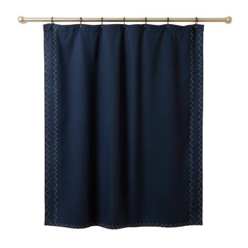 Dune Falls Shower Curtain Hanging Flat From A Plain Rod - Navy
