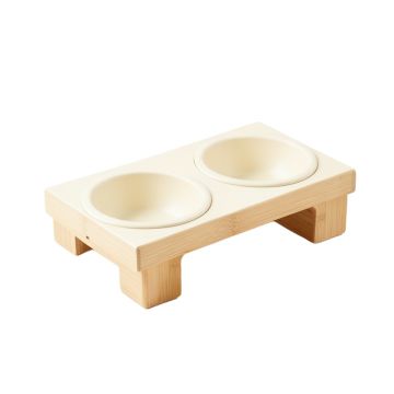 Holly Dale Pet Feeding Stand With Two Plain Empty Bowls - Cream