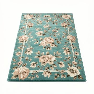 Rowley Floral Teal/Beige/Ivory Indoor / Outdoor Rug (synthetic illustration; no displayed measurements)